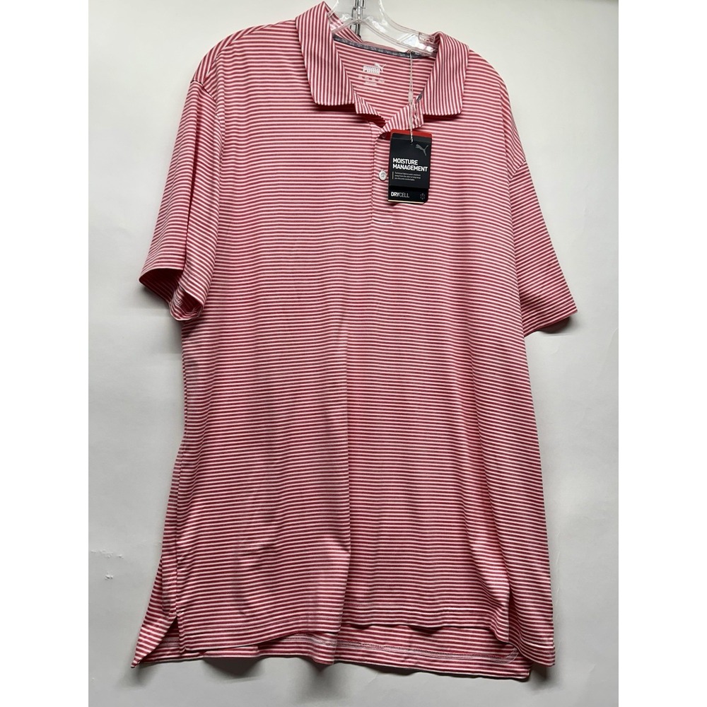 Puma Caddie Stripe Barbados Cherry Heather Men's 2XL Polo Shirt (C9)